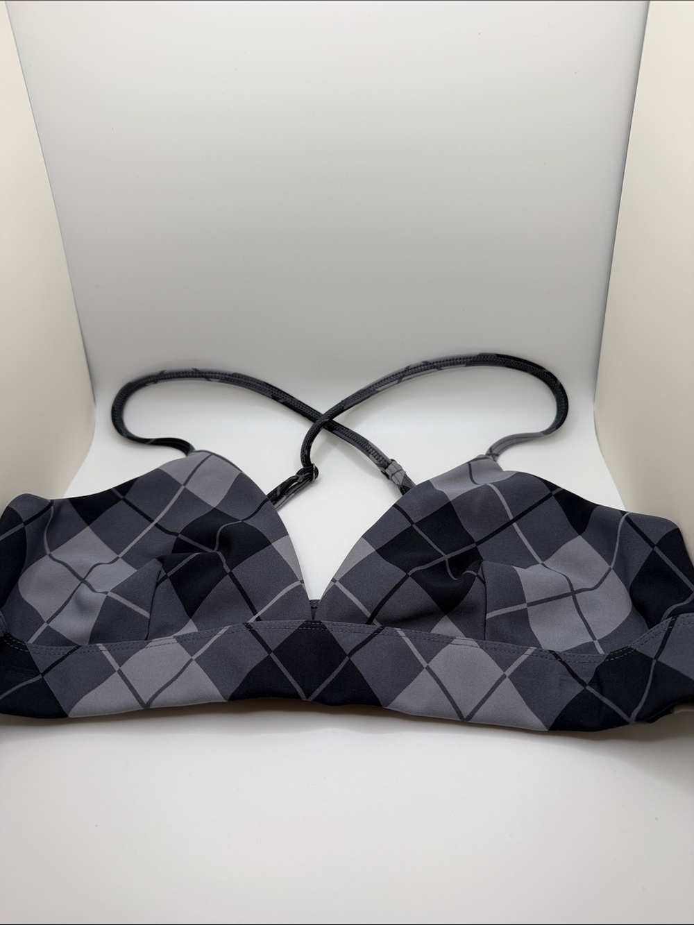 ALO Yoga Gray Argyle Bralette - Black & Charcoal